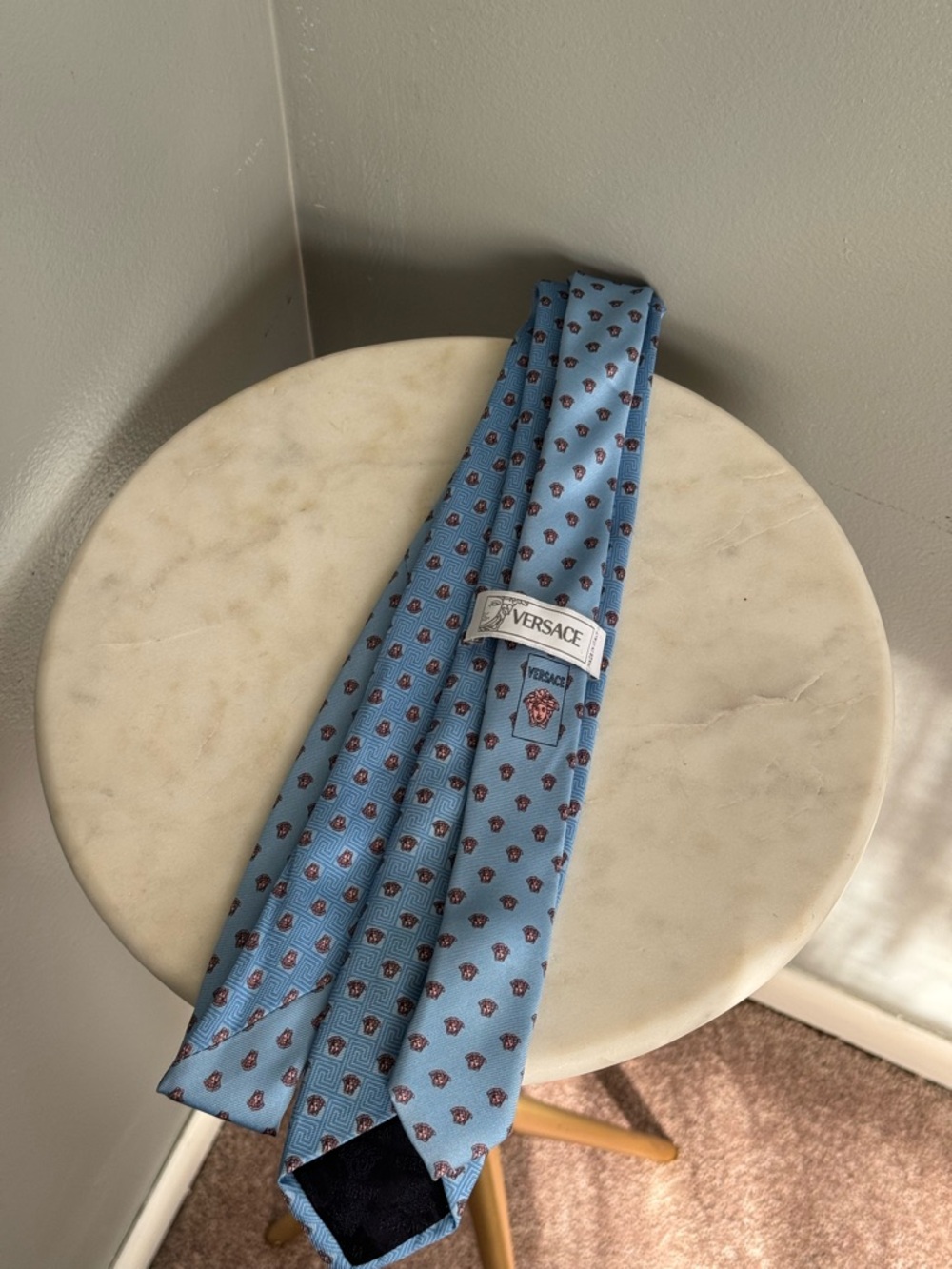 Versace Men's Light Blue Tie with Medusa Motif - Slim